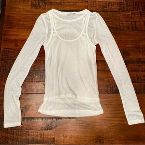 Zara White Ribbed Long Sleeve Top